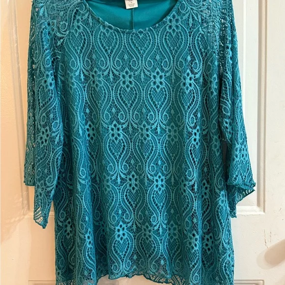 Brittany Black Teal Lace Blouse - Picture 1 of 9